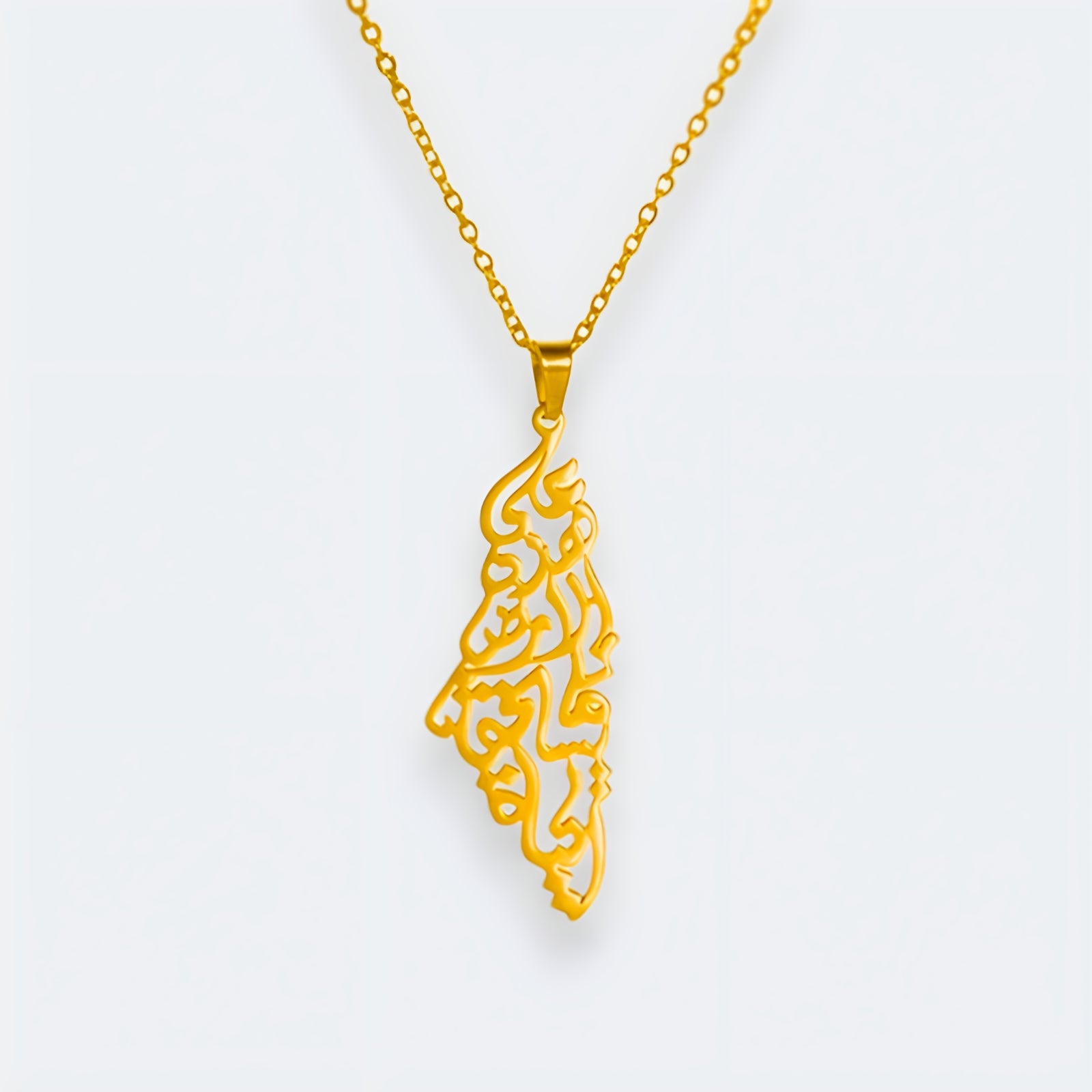 Palestine Calligraphy Map Necklace