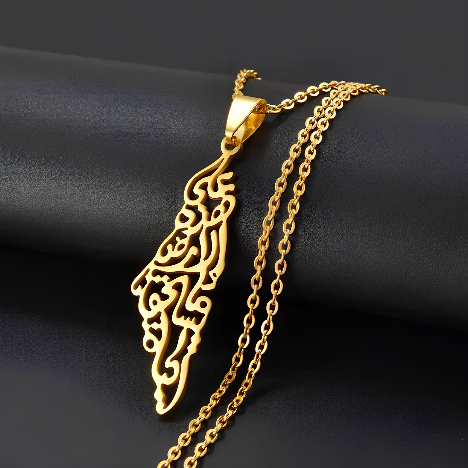 Palestine Calligraphy Map Necklace